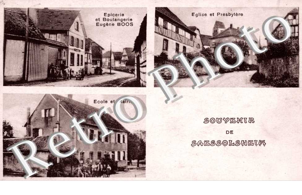 Epicerie et Boulangerie Eugene Boos, Eglise et Presbytere, Ecole et Mairie