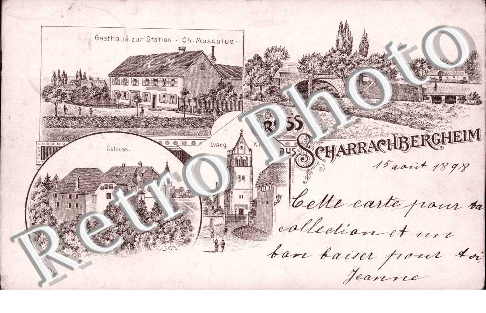 Schloss, Kirche, Gasthaus zur Station Ch. Musculus