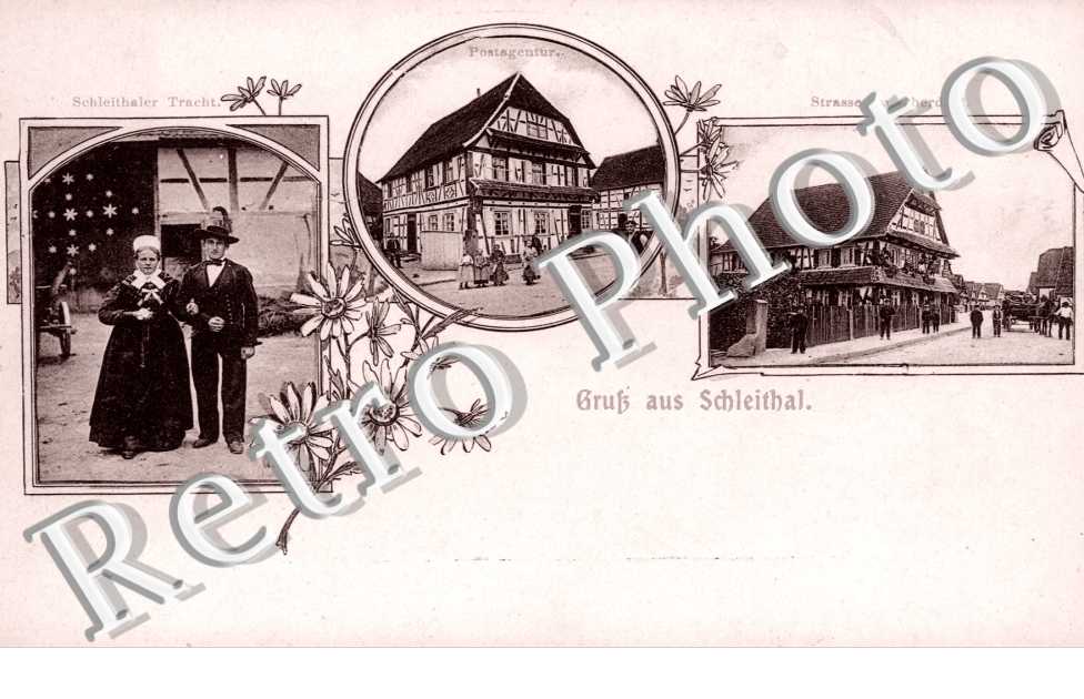 Postagentur, Schleithaler Tracht, Strasse im Oberdorf