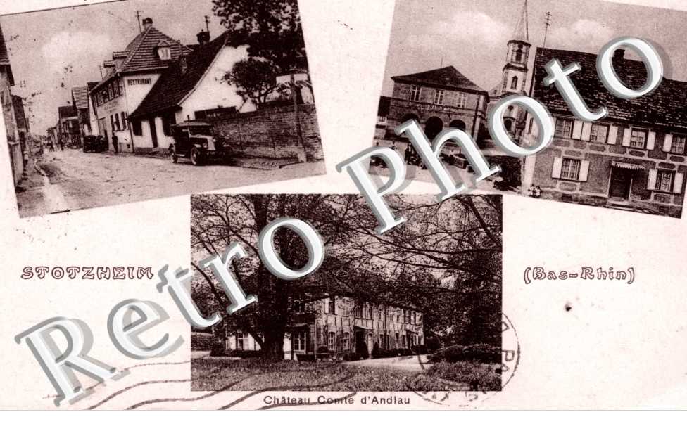 eglise et mairie, cafe-restaurant proprietaire Vve E. Splitz, chateau Comte d&#039;Andiau