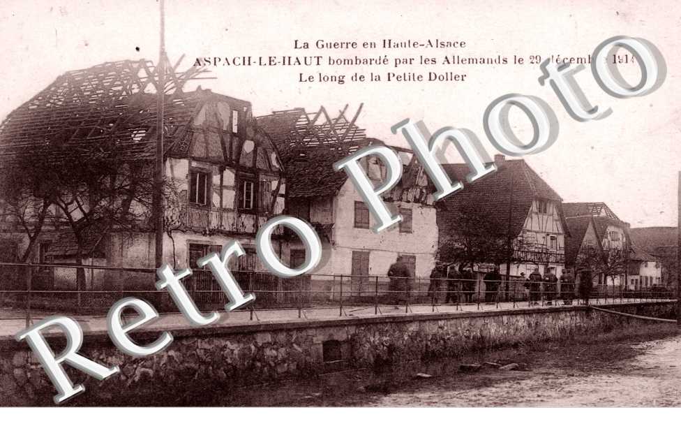 la ville bombardee par les allemands le 29 decembre 1914, le long de la petite Doller