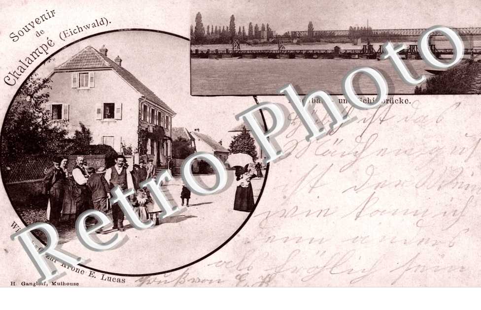 Souvenir de... Eisenbahn und Schiffbrucke  Wirtschaft zur Krone E. Lucas
