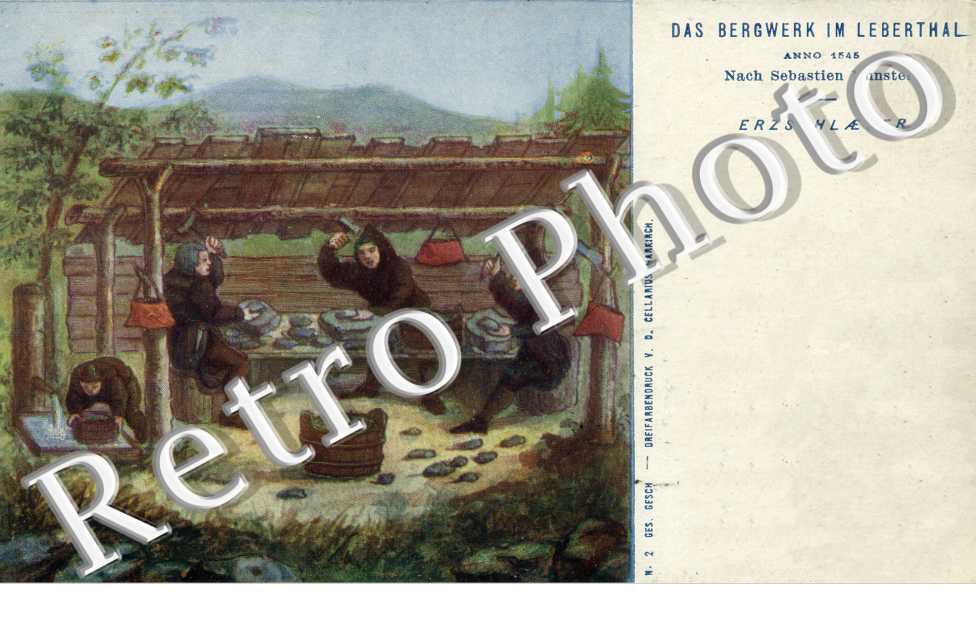 Bergwerk im Leberthal anno 1545 nach Sebastien Munster Erzschlaeger