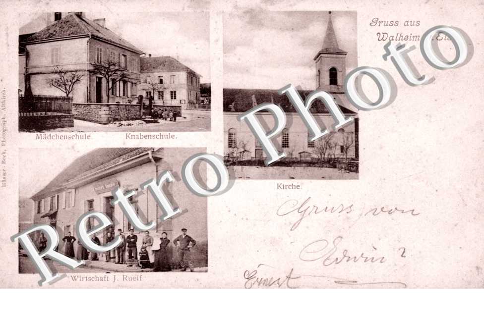 Madchenschule, Knabenschule, Wirtschaft J. Rueff, Kirche