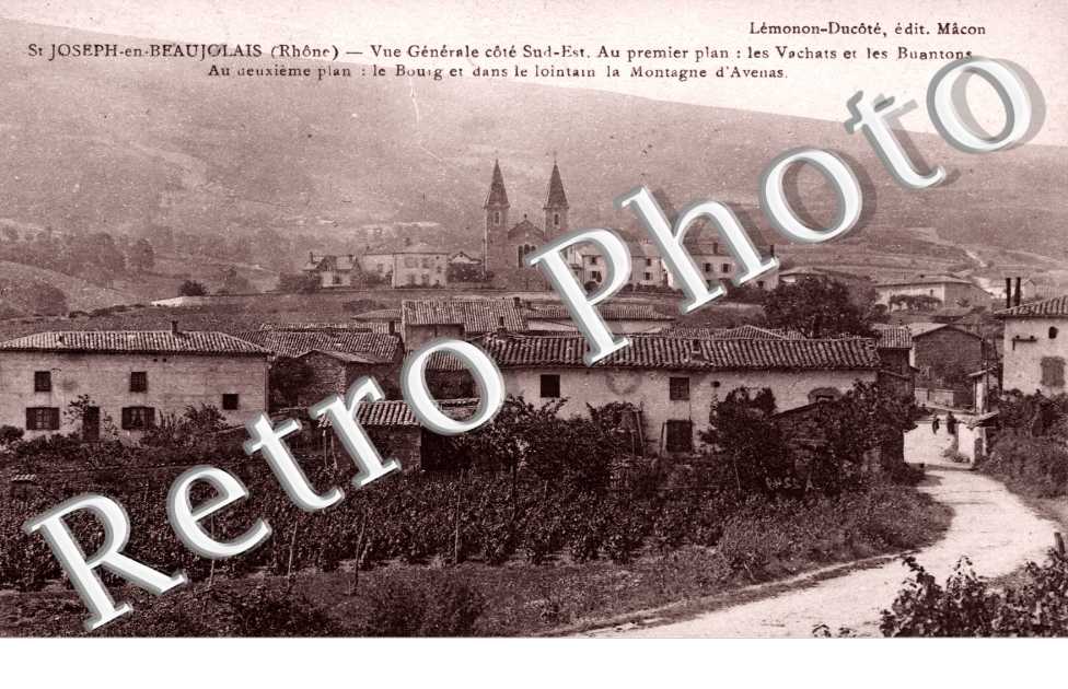 Saint Joseph en Beaujolais -Vue Generale, les Vachats, les Buantons, le Bourg et la Montagne d&#039;Avenas