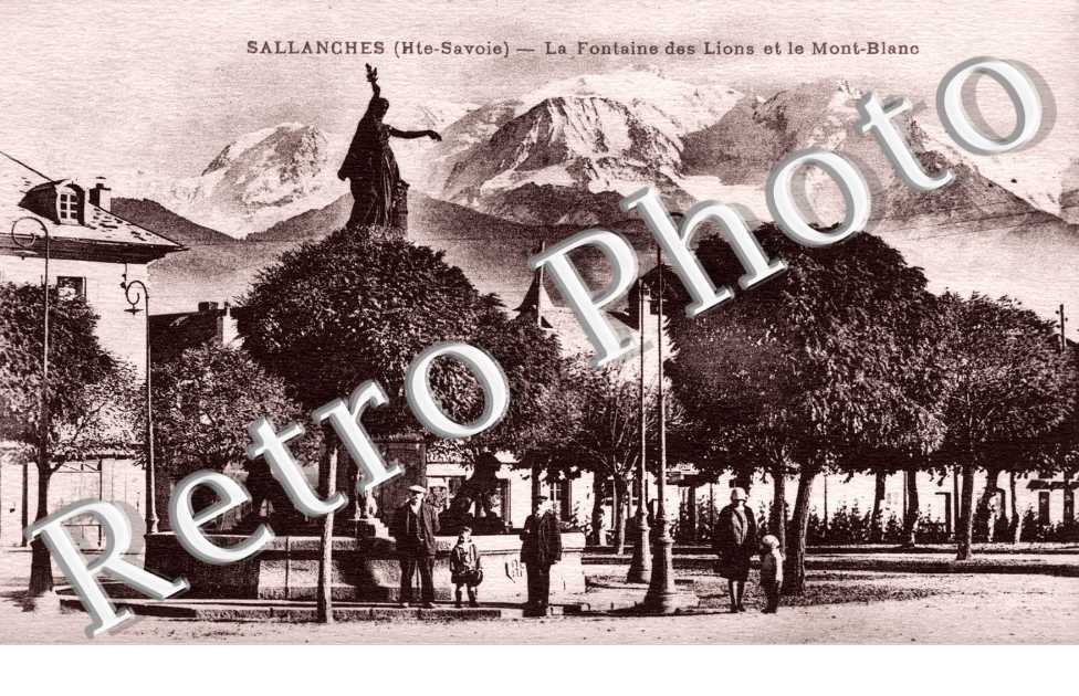 La Fontaine des Lions et le Mont Blanc