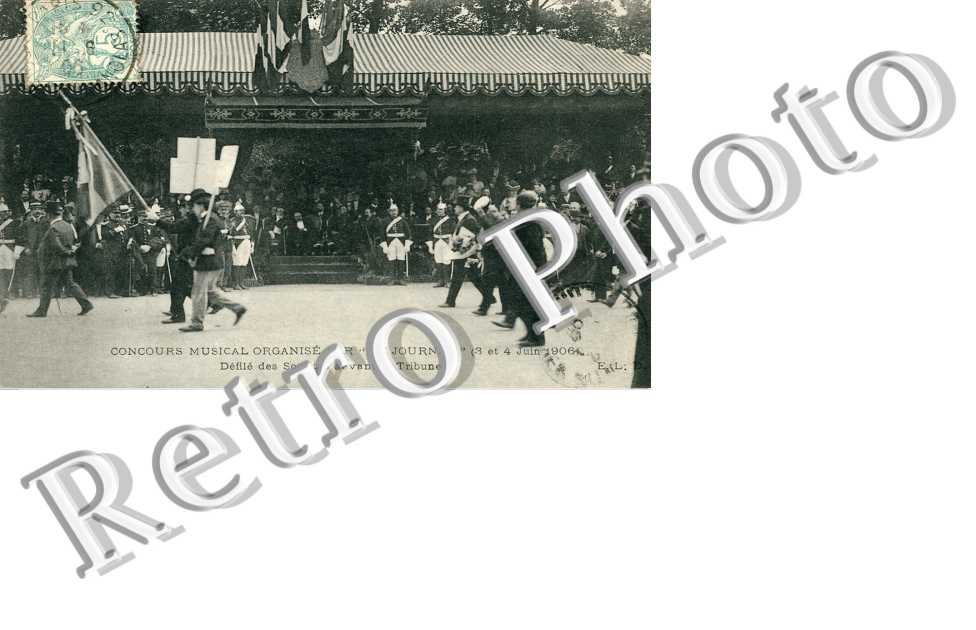 Concours Musical organise par Le Journal, Defile des Societes devant la Tribune 3 et 4 juin 1906