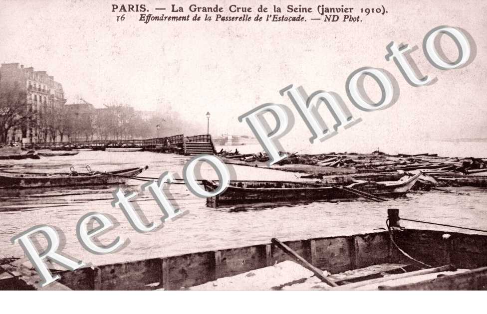Crue de la Seine, Passerelle de l'Estacade   janvier 1910