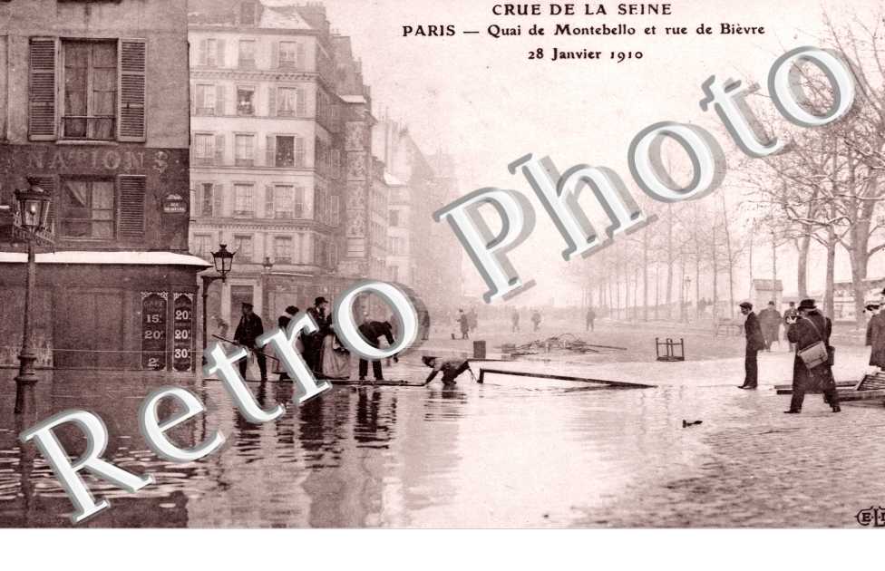 Inondations 1910, Quai de Montebello et Rue de Bievre