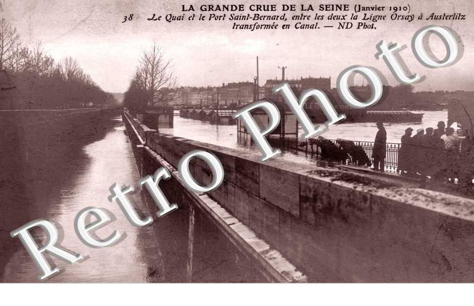 Inondations janvier 1910 Le quai et le prot Saint Bernard