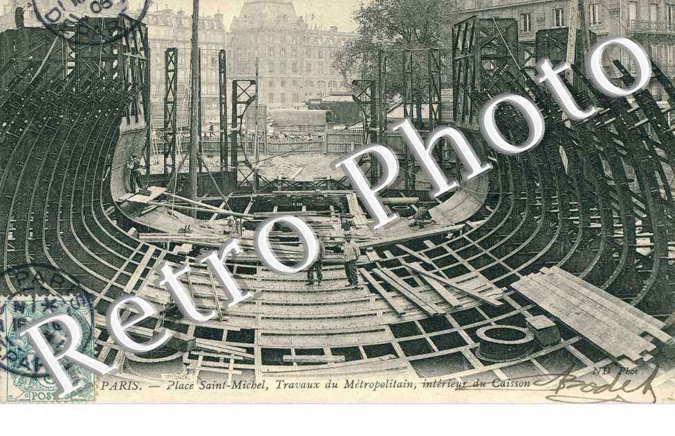 Travaux du Metropolitain, Place Saint Michel, Interieur du Caisson