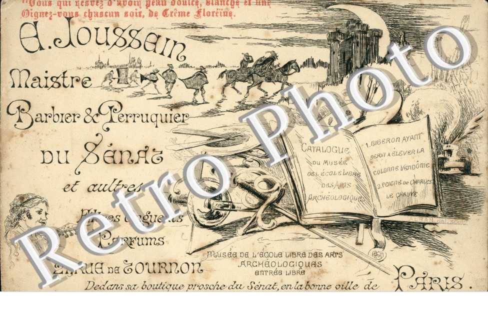 (carte fantaisie publicite, Barbier et Perruquier)