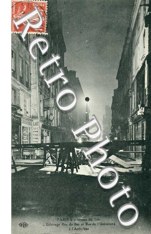 Inondations 1910, Eclairage Rue du Bac et Rue de l'Universite