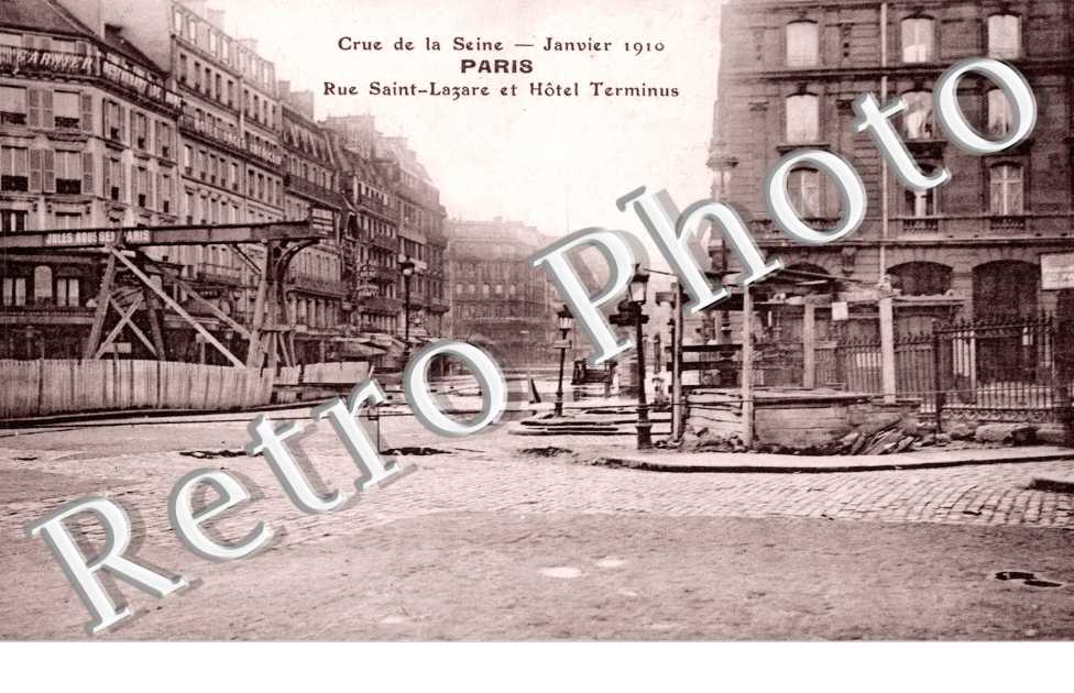 Inondations 1910, Rue Saint Lazare et Hotel Terminus