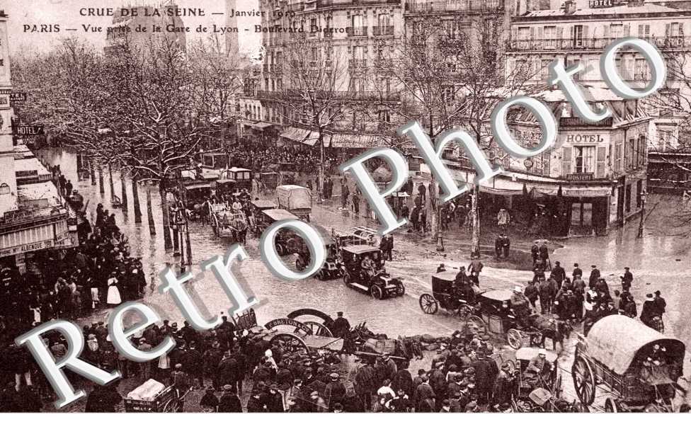 Inondations 1910, Vue de la Gare de Lyon, Boulevard Diderot