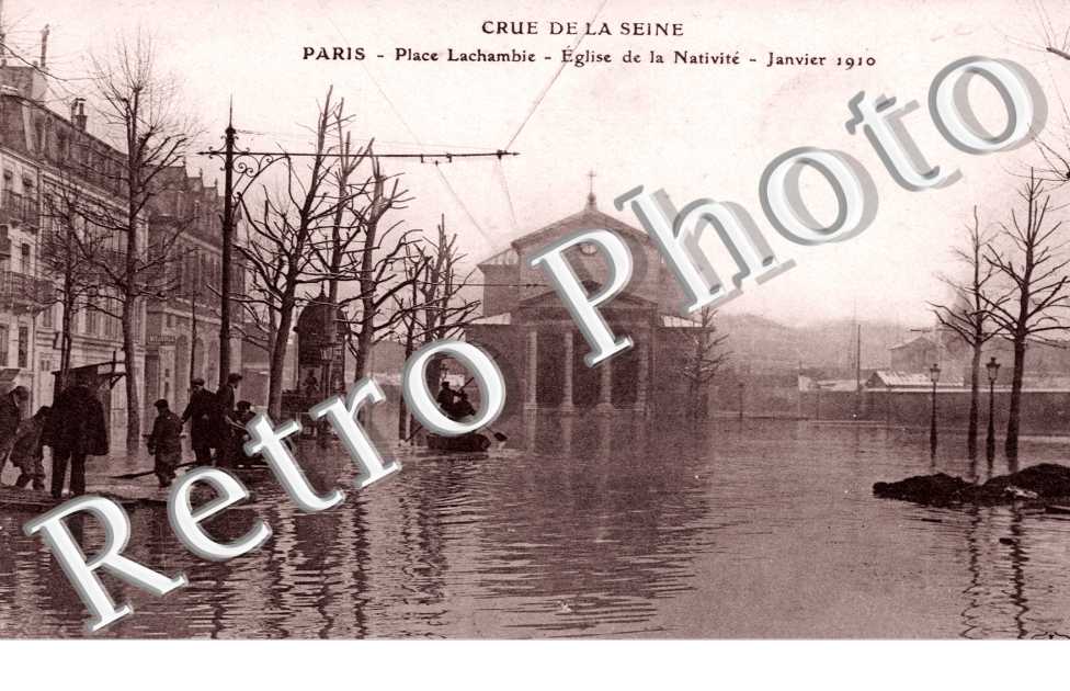 Inondations 1910, Place Lachambie, Eglise de la Nativite