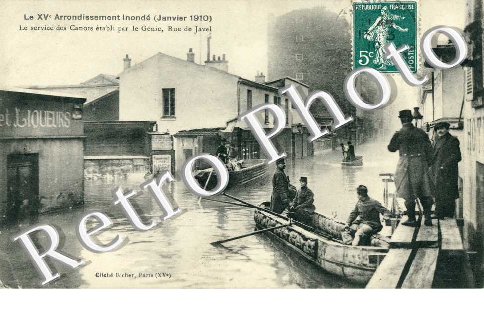 Inondations 1910, Service des Canots etabli par le Genie, Rue de Javel
