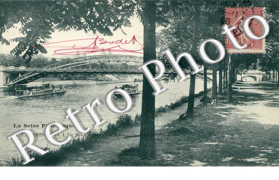 L&#039;Ile des Cygnes et la Passerelle du Chemin de Fer