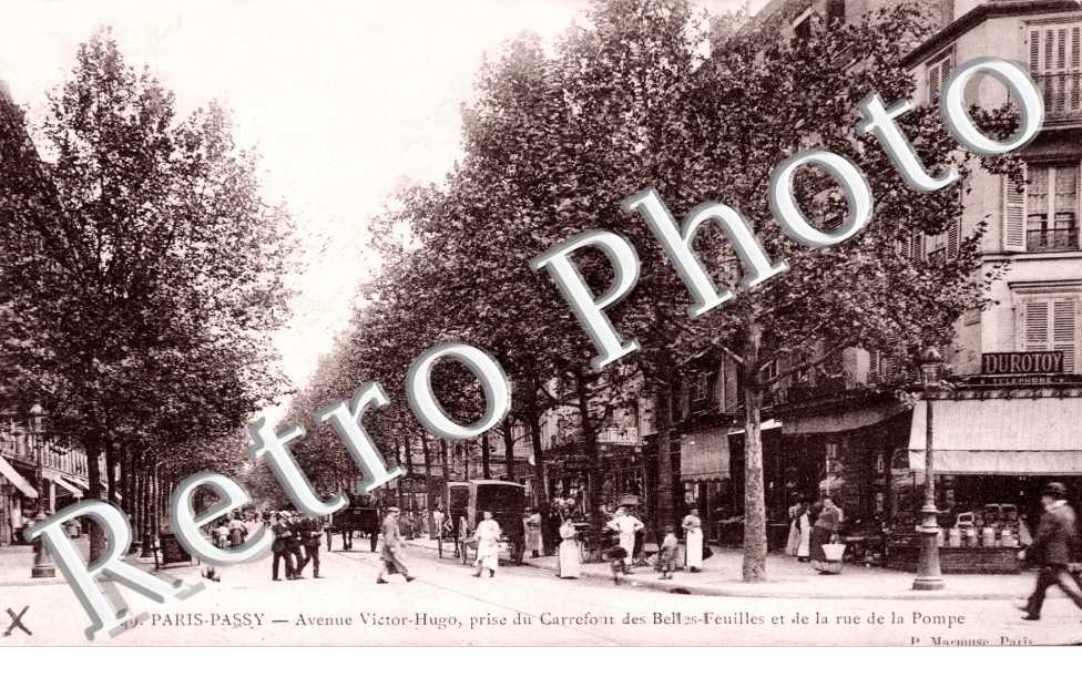 Avenue Victor Hugo, prise du carrfour des Belles-Feuilles et de la rue de la Pompe