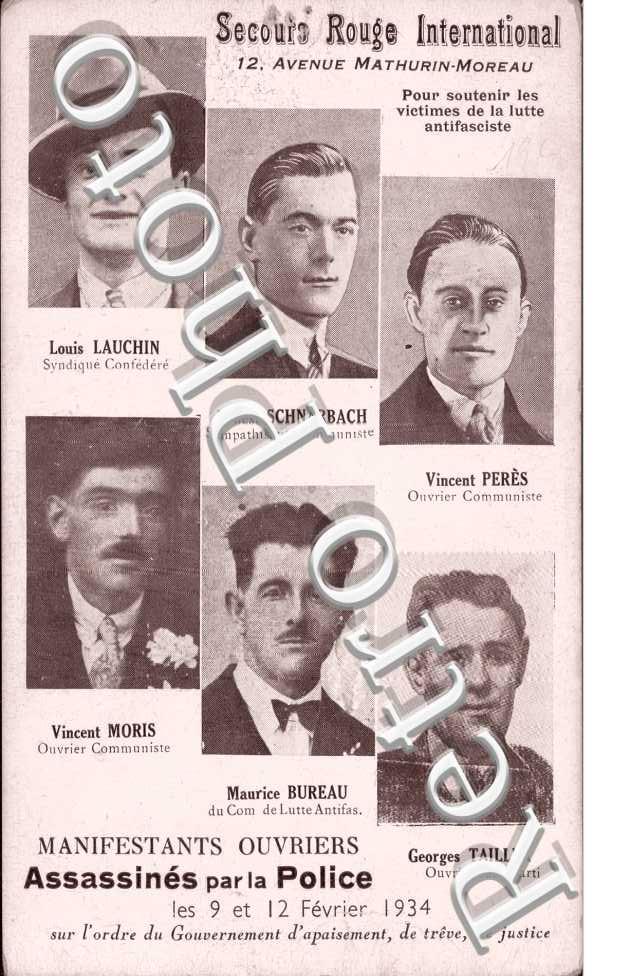 Secours Rouge International, Manifestants ouvriers Assassines par la Police, Fevrier 1934
