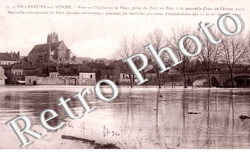 Vue sur l'Eglise et le Pont, Inondations 1910