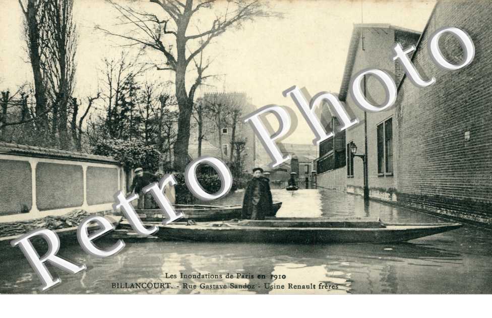 BILLANCOURT - Inondations 1910, La Rue Gustave Sandoz, Usine Renault freres