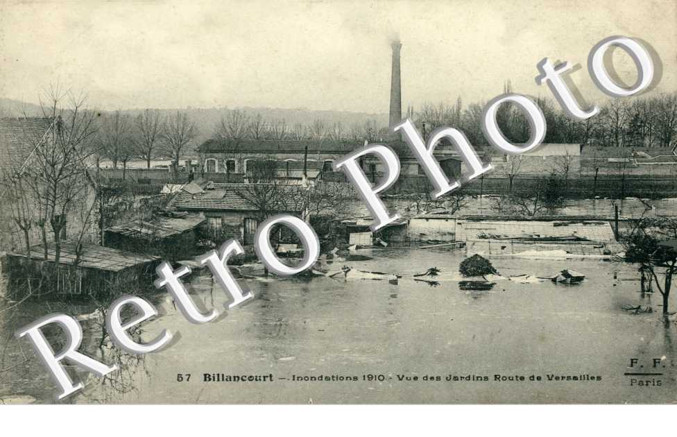 Inondations 1910, Vue des Jardins, Route de Versailles