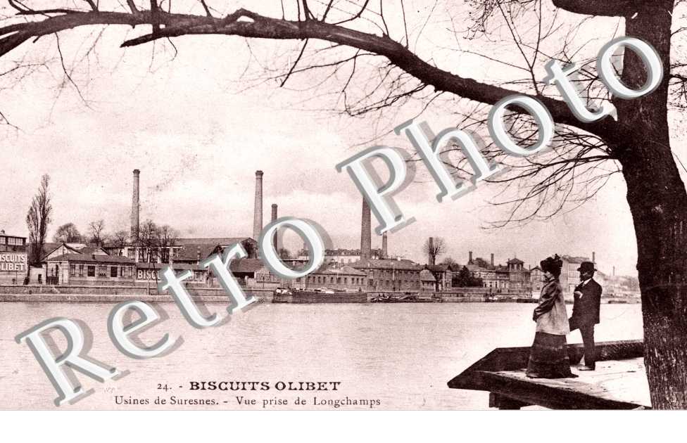 Biscuits Olibet, Usines de Suresnes, Vue prise de Longchamps