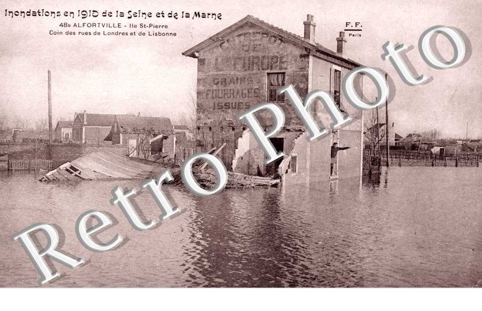 Inondations 1910, Ile Saint Pierre Rue de Londres et de Lisbonne