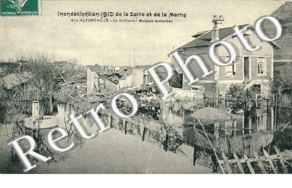 Crue de la Seine 1910, Ile Saint Pierre, Maisons ecroulees