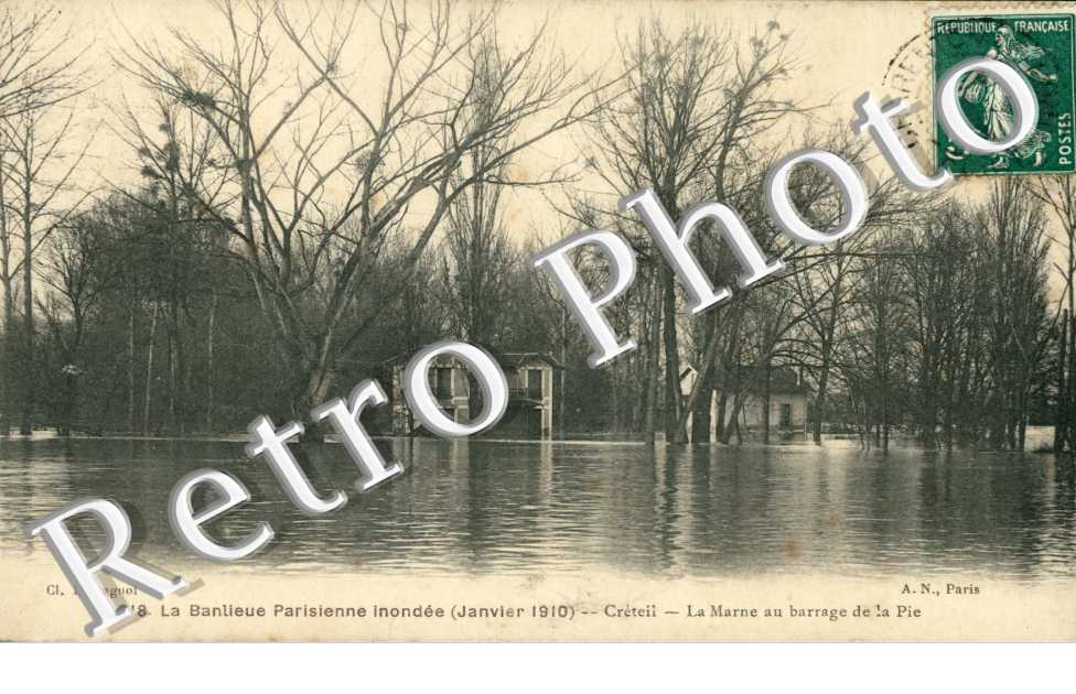 Inondations janvier 1910 La Marne au barrage de la Pie 