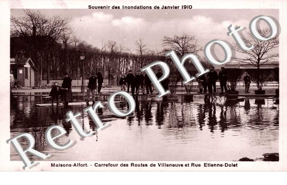 Inondations 1910, Carrefour des Routes de Villeneuve et Rue Etienne Dolet