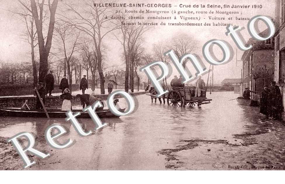 Inondations de 1910, Route de Montgeron, Voiture et bateau