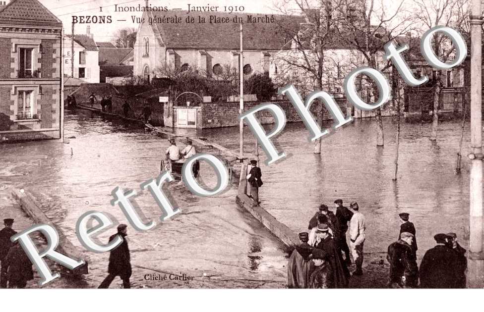 Inondations janvier 1910  Vue generale de la place du marche