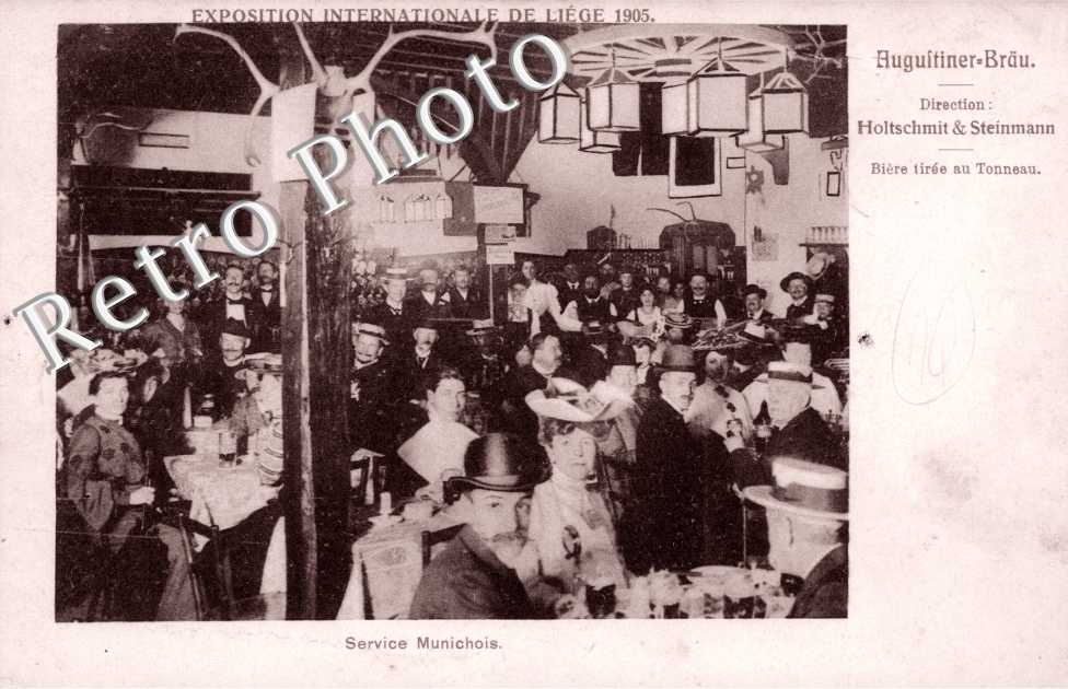 exposition internationale de Liege 1905 Auguftiner-Brau  Biere tiree au tonneau  Service Munichois