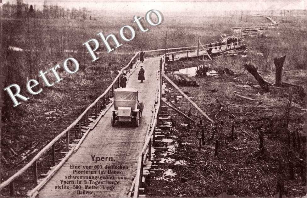 Ypern - un pont provisoire en 1915 - carte postale militaire allemande