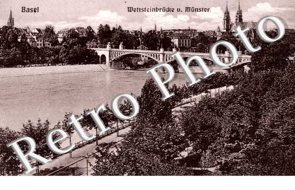 Wettsteinbrucke und Munster. L Pont de Wettstein et cathedrale