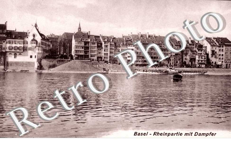 Rheinpartie mit Dampfer. Section du Rhin et bateau a vapeur