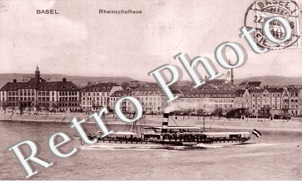 Rheinschulhaus mit Dampfe. Rhin et bateau a vapeur
