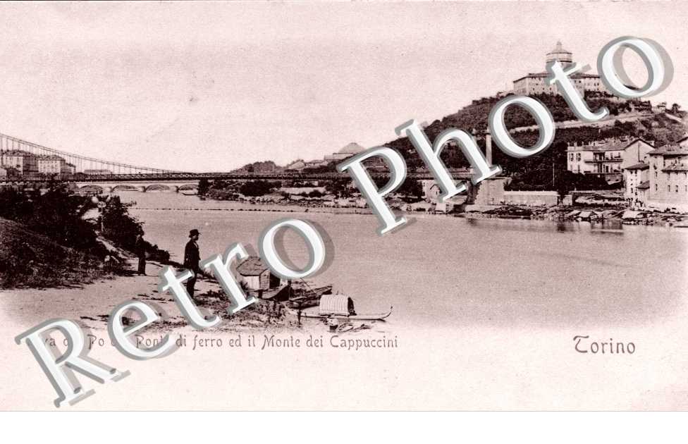 riva del Po col ponte di ferro e il monte dei Cappuccini