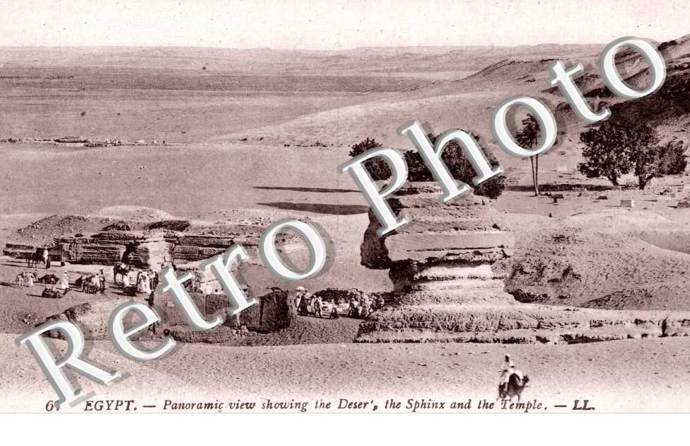 panoramic view showing the Desert, the Sphinx and the temple 