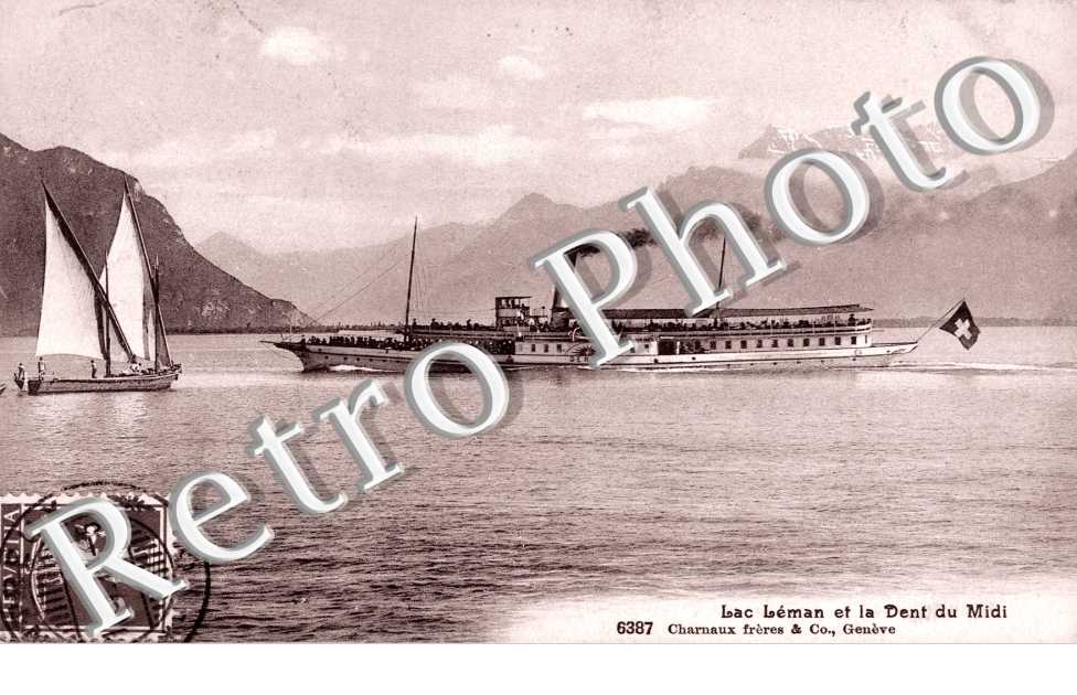 Lac Leman et la Dent du Midi, bateau, lac