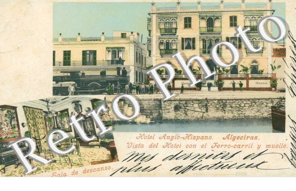 Hotel Anglo-Hispano, Vista del Hotel con el Ferro-carril y muelle