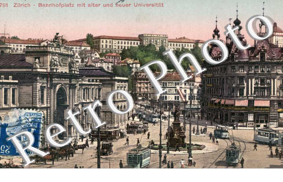 Bahnhofplatz mit alter und heuer Universitat. Place de la gare and Universite