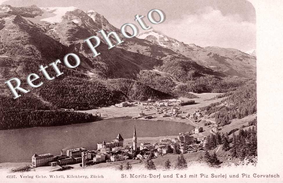 St Moritz-Dorf und Bad mit Piz Surlej und Piz Corvatsch