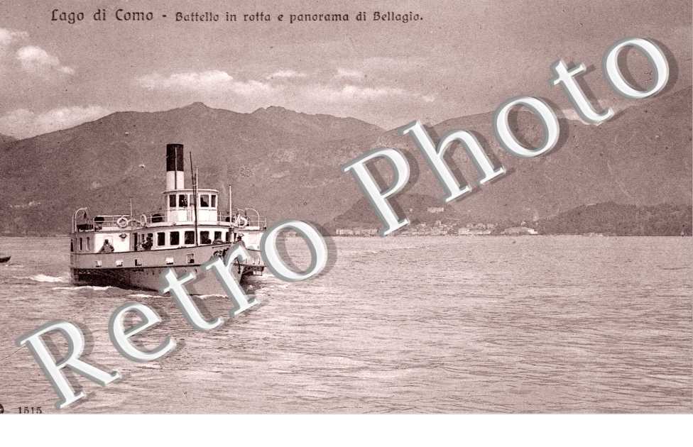 Lago di Como, Battello in rotta e panorama di bellagio