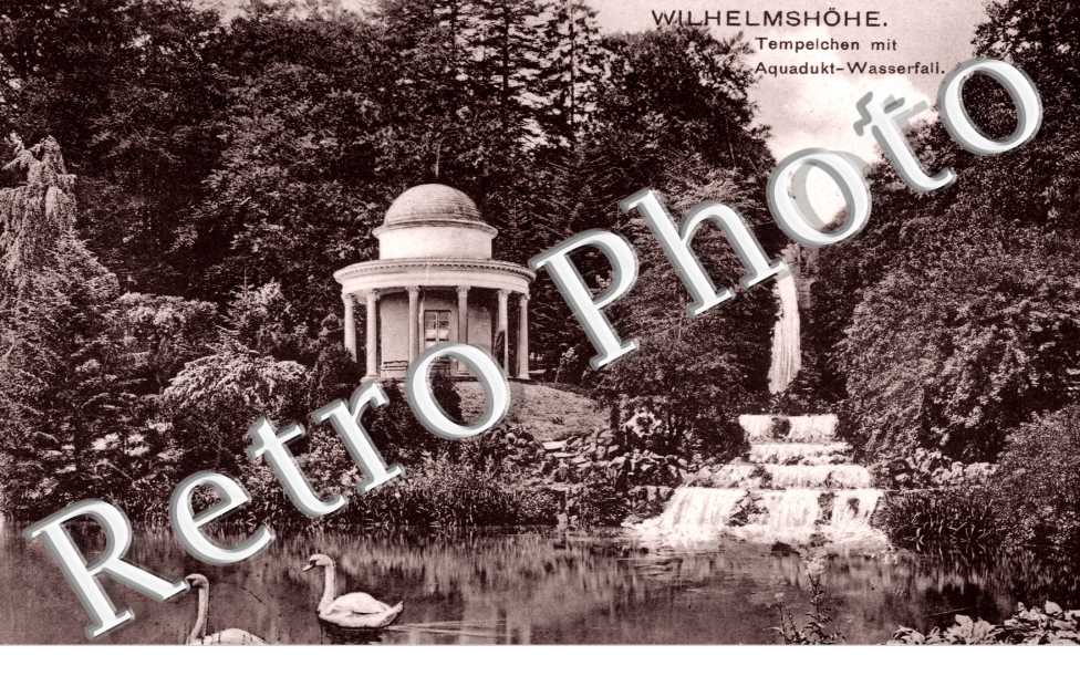 Wilhelmshohe. Tempelchen mit Aquadukt wasserfall 