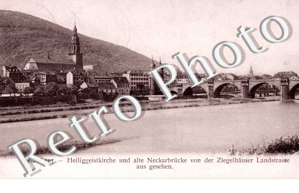 Heiliggeistkirche und alte Neckarbrucke von der Ziegelhauser Landstrasse aus gesehen