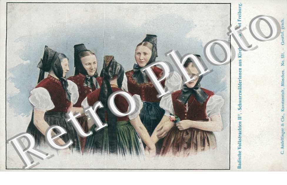 Badische Volkstrachen II, Schwarzwalderinnen aus  Kirchzarten Amt Freiburg