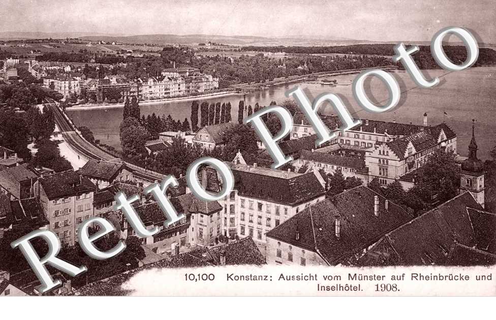Konstanz Aussicht vom Munster auf Rheinbrucke und Inselhotel